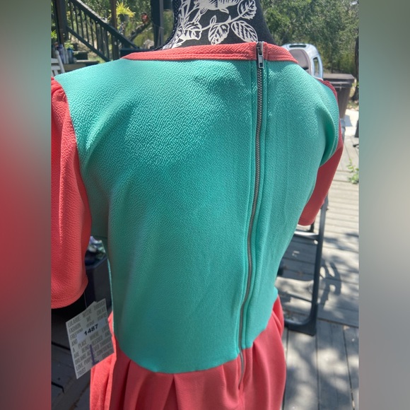 Lularoe Amelia Dress Size Large Coral Teal BNWT - Picture 4 of 9